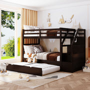 Twin Over Twin Bunk Bed With Twin Size Trundle And 3 Storage Stairs - Espresso - R&R Furniture Gallery (Fountain Valley, CA)