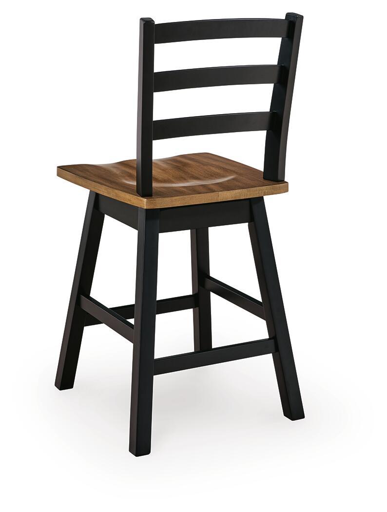 Pair of Wildenauer swivel stools by Signature Design by Ashley®, featuring wooden seats and metal bases, set of two for dining or bar.
