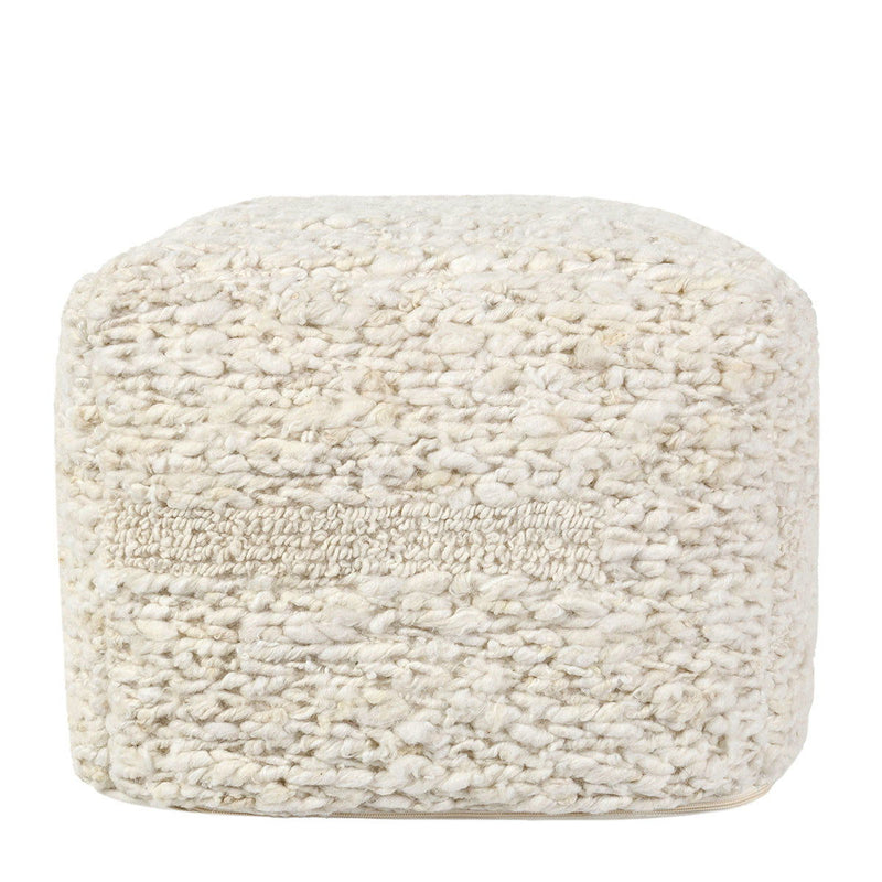 Ivory Sinclair accent pouf by Classic Home, soft fabric-covered round seating with plush cushioning for versatile decor.