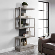 Modern pearl silver etagere by Uttermost with sleek metal shelves and a minimalist design for stylish storage.