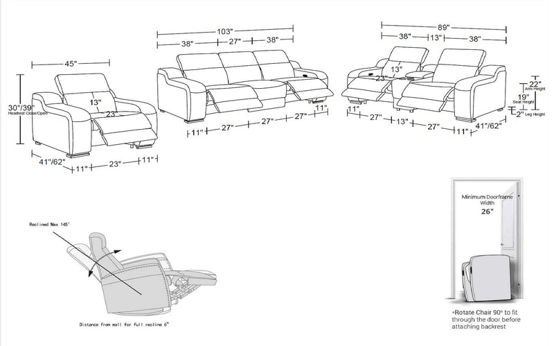 1116 - 7-Piece Modular Power Reclining Sofa, Loveseat & Chair Set In With 5 Power Recliners & Power Headrests - R&R Furniture Gallery (Fountain Valley, CA)