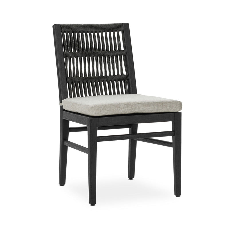 Set of two Classic Home Westville outdoor dining chairs in black, featuring durable metal frames and comfortable seating.