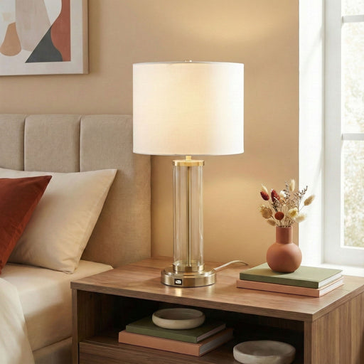 Luna - Table Lamp With On / Off Switch Clear Body Base - Clear / Silver / White - R&R Furniture Gallery (Fountain Valley, CA)
