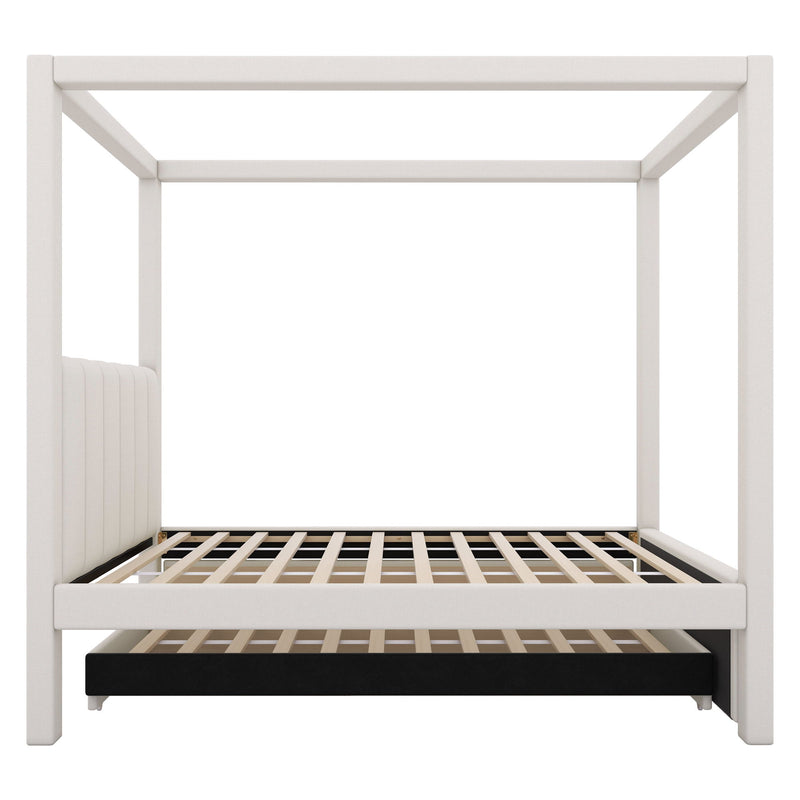 Upholstery Canopy Platform Bed With Trundle And Three Storage Drawers - R&R Furniture Gallery (Fountain Valley, CA)