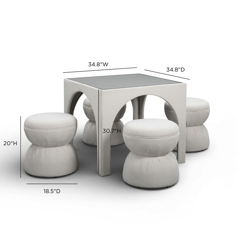 Tomlin game table and ottoman set from TOV Furniture, 5-piece living room set with modern design and plush ottomans.