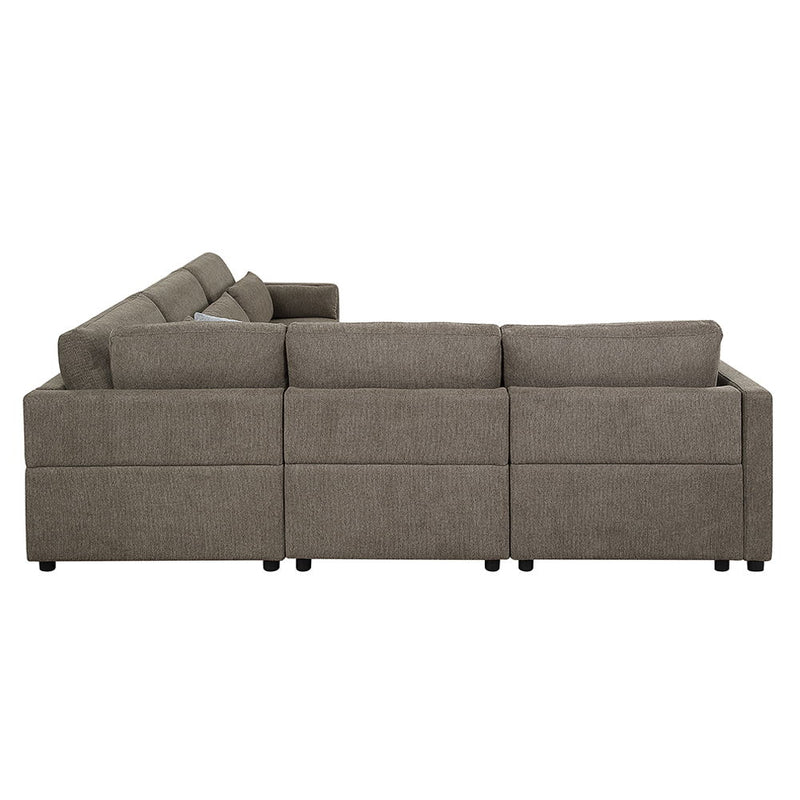 Rylie - Modular Wedge With 3 Pillows - Brown Linen - R&R Furniture Gallery (Fountain Valley, CA)