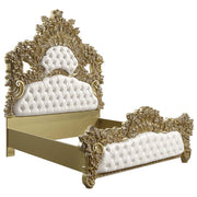 Bernadette - Eastern King Bed - White Synthetic Leather Fabric & Gold - R&R Furniture Gallery (Fountain Valley, CA)