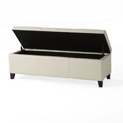 Contemporary Noble House Glouster storage ottoman with cushioned top and hidden storage compartment in a modern living room setting.