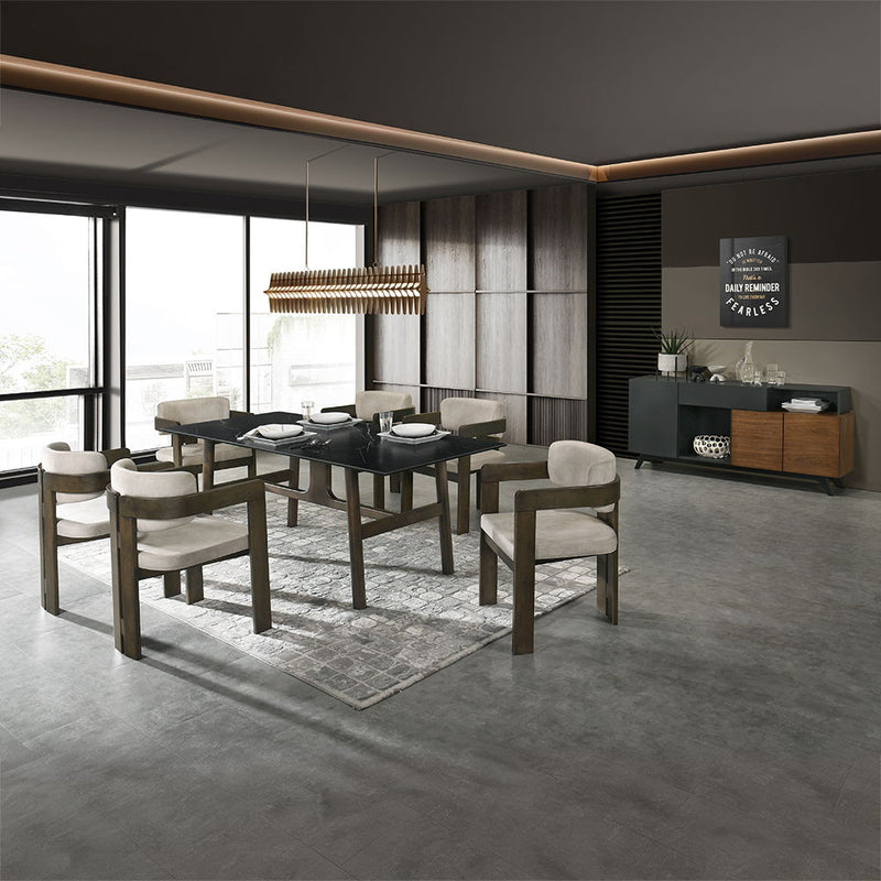 Destin - Dining Table - Sintered Stone & Walnut - R&R Furniture Gallery (Fountain Valley, CA)