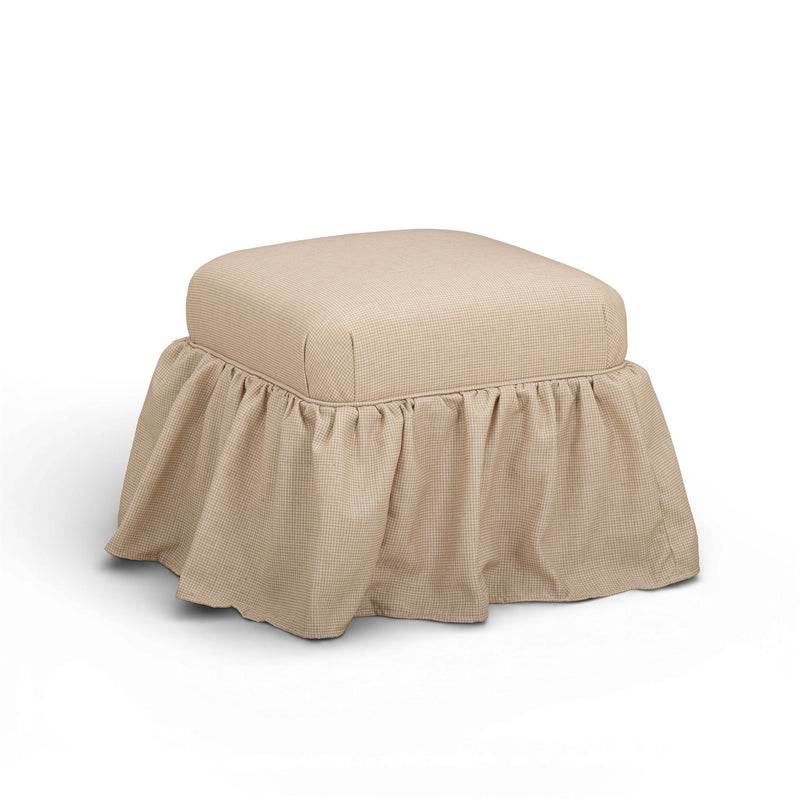 Yellow Gertrude Performance Linen Skirted Ottoman by TOV Furniture, upholstered ottoman with a sleek, modern design and soft linen fabric.