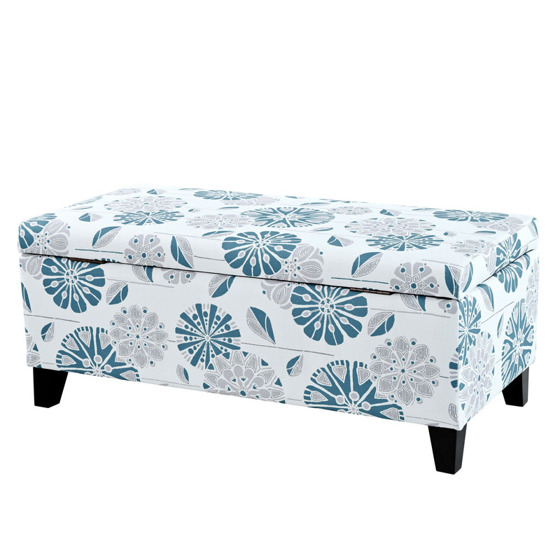 Luxury Storage Ottoman With Floral Patterned Fabric, Soft-Close Hinges, Multi Functional - R&R Furniture Gallery (Fountain Valley, CA)