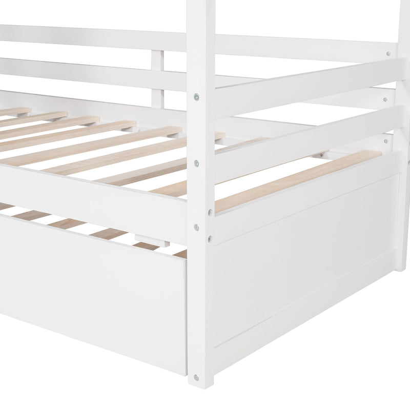 Twin Size Classic House Bed With Twin Size Trundle - White - R&R Furniture Gallery (Fountain Valley, CA)