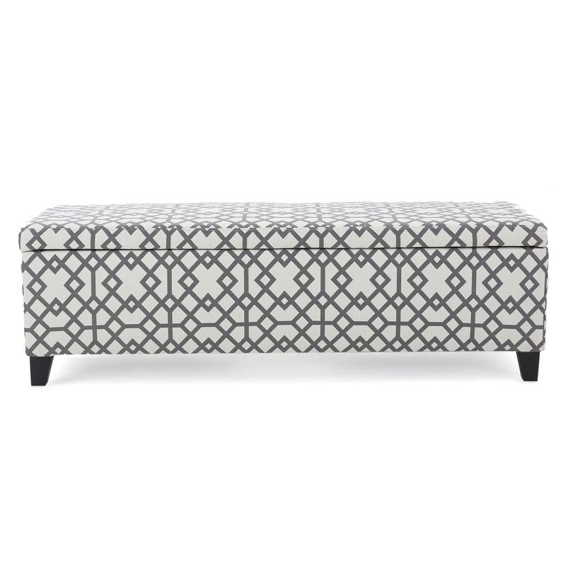 Quotient - Upholstered Storage Ottoman With Tapered Block Feet - Gray / White - R&R Furniture Gallery (Fountain Valley, CA)