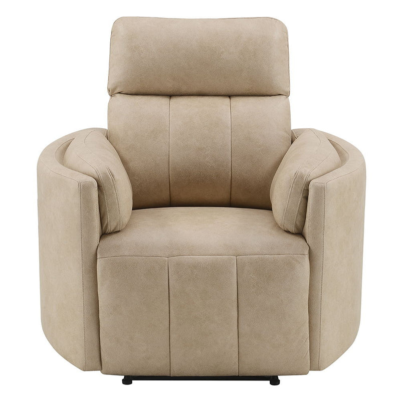 Elison - Motion Glider Recliner With Swivel - Dark Beige Polish Microfiber - R&R Furniture Gallery (Fountain Valley, CA)