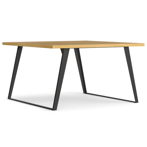Simpli-Home Lowry handcrafted square dining table with a sleek wood finish, ideal for modern dining rooms.