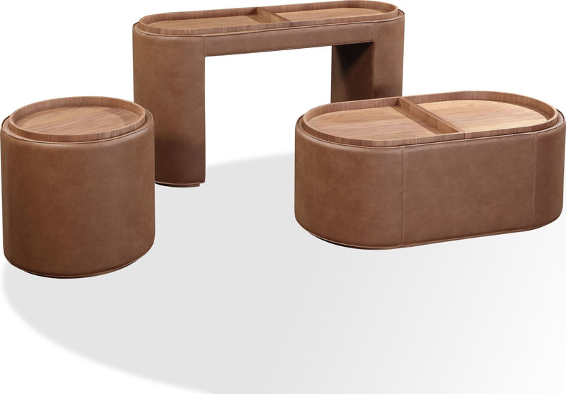 Yeal Leather Upholstered Storage End Table with Wooden Tray Top