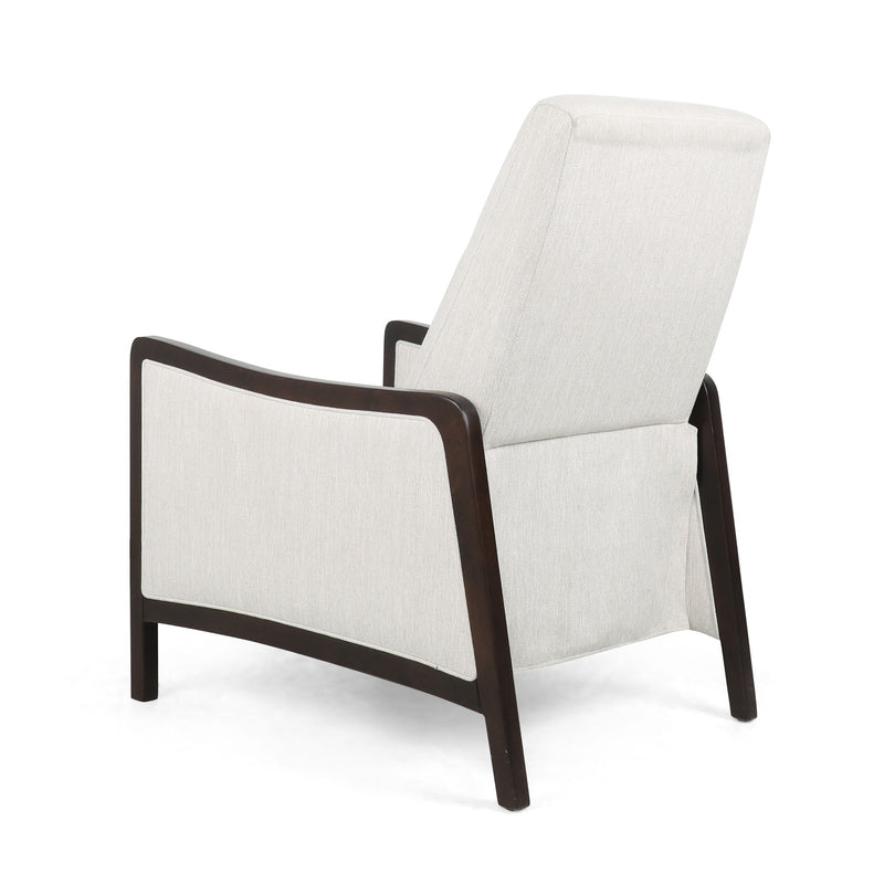 Noble House Drury contemporary fabric upholstered pushback recliner with padded armrests and plush cushioning.