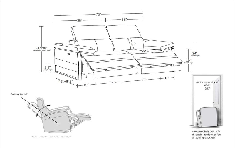 1246 - Loveseat With Power Headrest
