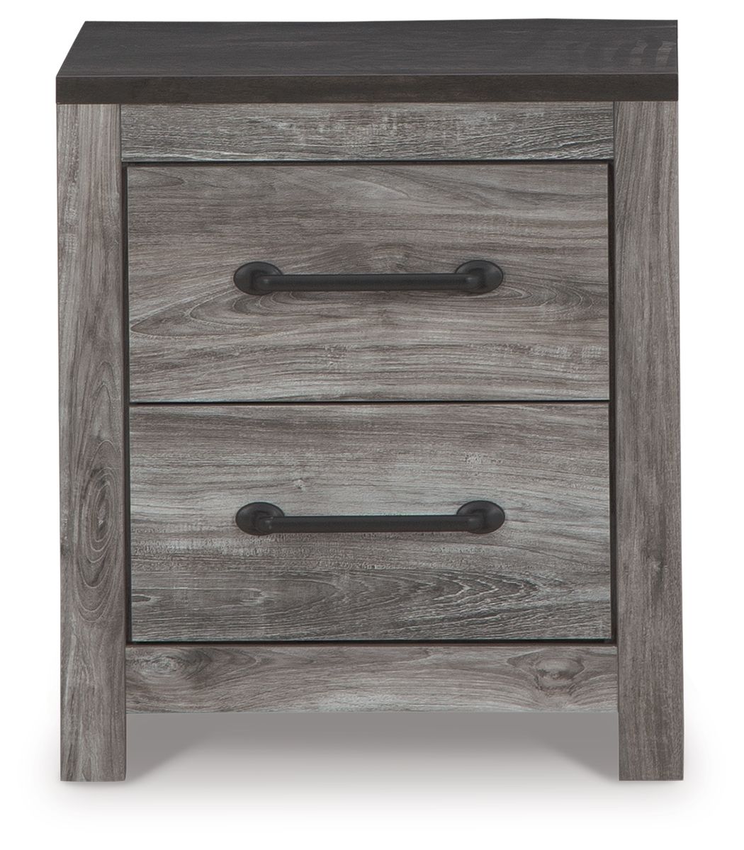 Bronyan - Two Drawer Night Stand - Dark Gray - R&R Furniture Gallery (Fountain Valley, CA)