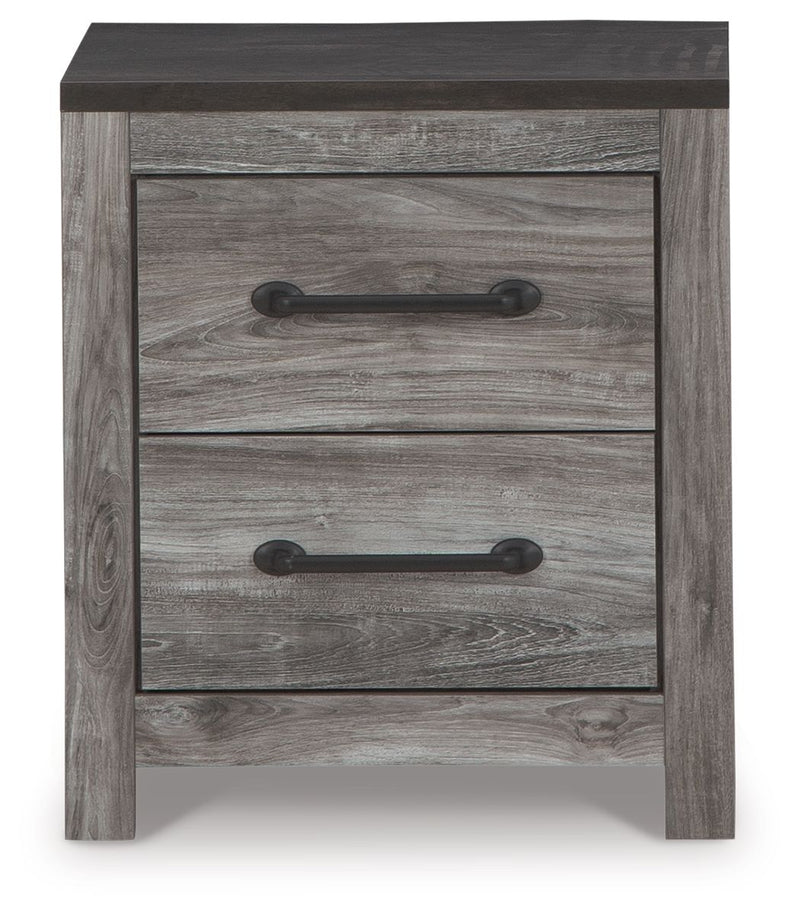 Bronyan - Two Drawer Night Stand - Dark Gray - R&R Furniture Gallery (Fountain Valley, CA)