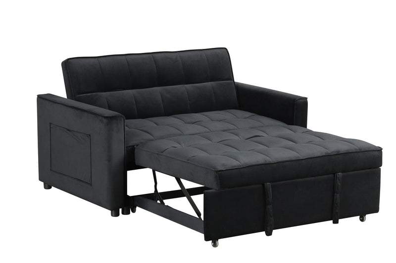 Maeve - Convertible Sleeper Loveseat With Tufting and Side Pocket - Black - R&R Furniture Gallery (Fountain Valley, CA)