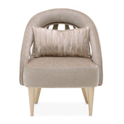 Michael Amini La Rachelle Flame Chair, elegant accent chair with intricate flame design upholstery and wooden legs.