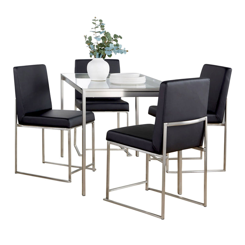 Lumi Source Fuji high back contemporary dining set with glass tabletop, 5-piece modern dining room furniture for stylish eating spaces.