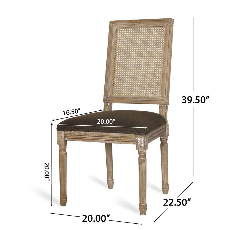 French Country Dining Chair With Rectangular Cane Backrest And Smooth Upholstered Seating - R&R Furniture Gallery (Fountain Valley, CA)