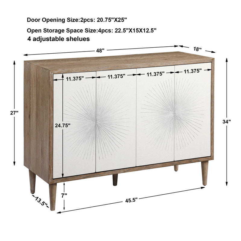 Uttermost Dani 4-door white accent cabinet with sleek modern design and minimal hardware for stylish home storage.