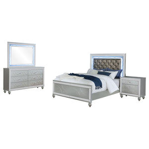 Arabesque - 4 Piece Queen Bedroom Set With LED Headboard - Silver