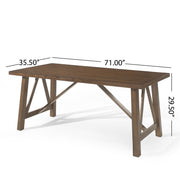 Noble House farmhouse style dining table with wood-like top, featuring a rustic design and sturdy wooden legs, ideal for dining rooms.