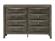 Glory Furniture Marilla dresser with four drawers, dark wood finish, and sleek modern design in a contemporary bedroom setting.