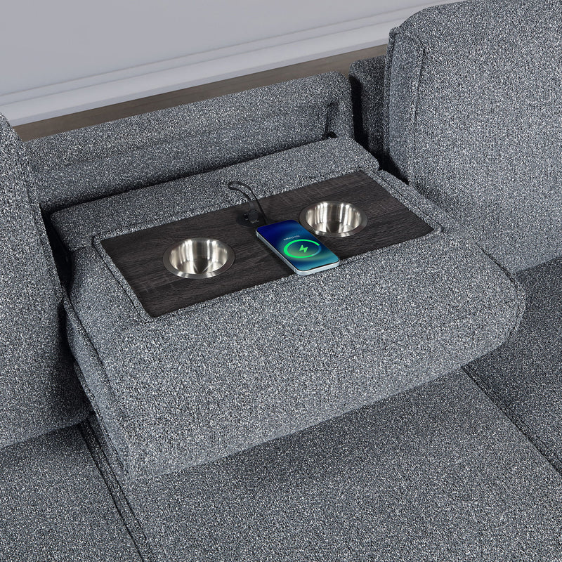 Rebecca - Sofa With Pull Out Bed, Storage Chaise, USB And Cup Holders - Dark Gray - R&R Furniture Gallery (Fountain Valley, CA)