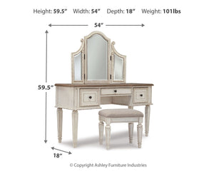 Realyn - Vanity/Mirror/Stool (Set of 3) - White / Brown / Beige - R&R Furniture Gallery (Fountain Valley, CA)