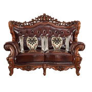 Eustoma - Loveseat - Cherry Top Grain Leather Match & Walnut - R&R Furniture Gallery (Fountain Valley, CA)