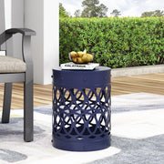 Large outdoor metal end table by Noble House with modern design, featuring a sleek, sturdy frame and spacious surface for outdoor use.
