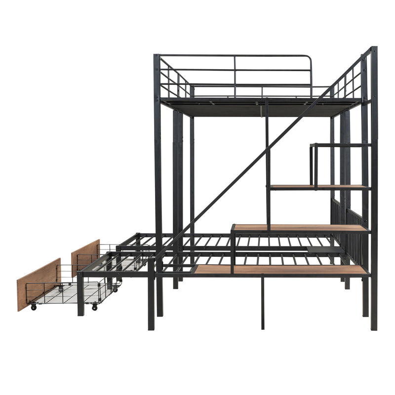 Full Over Twin-Twin Triple Bunk Bed With Drawers And Staircase - Black - R&R Furniture Gallery (Fountain Valley, CA)
