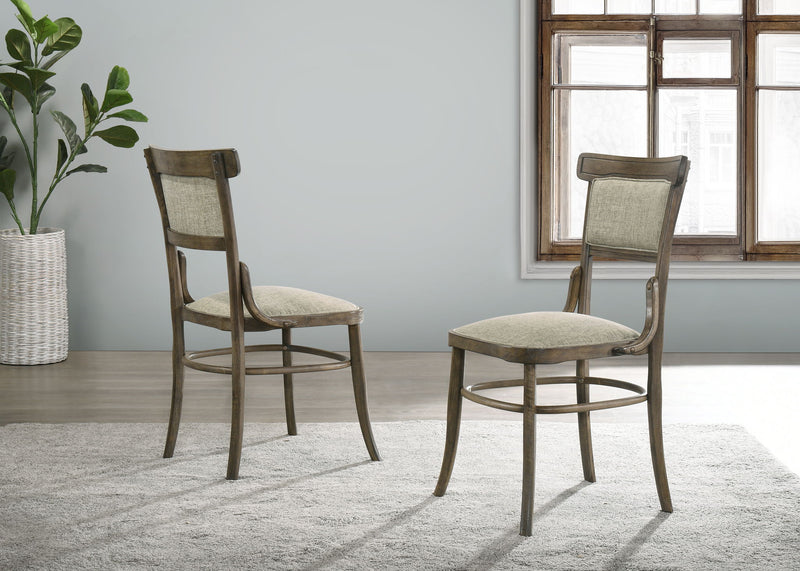 Set of two vintage walnut Lilola Home Bistro wide dining chairs with cushions, showcasing classic wooden design and comfortable seating.