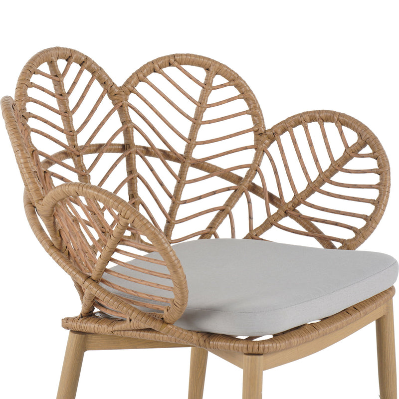Kirk - Outdoor Wicker Peacock Shape Papasan Style Chair, Teak Finished Leg (Set of 2) - Beige / Light Brown / Light Teak - R&R Furniture Gallery (Fountain Valley, CA)