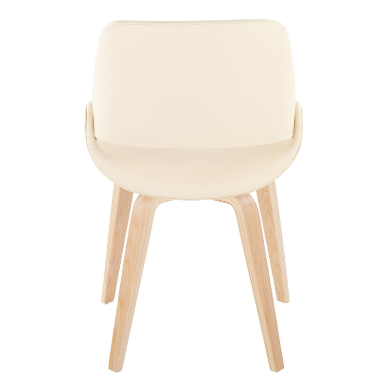 Lumi Source Fabrico mid-century modern dining chair set with natural bent wood legs in blue, cream, and camel colors.