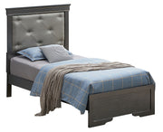 Upholstered Lorana bed by Glory Furniture with a plush headboard and stylish frame in a cozy bedroom setting.
