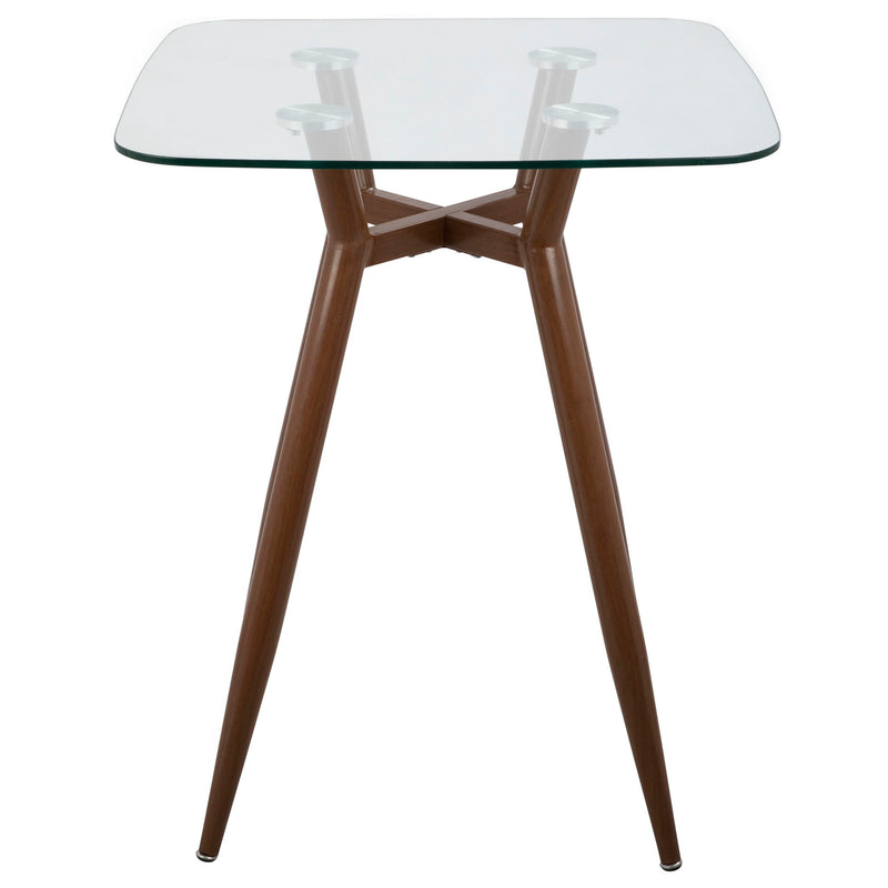 Lumi Source Clara mid-century modern square counter table with wooden top and sleek metal legs, ideal for contemporary dining or workspace.