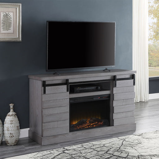 Amrita - TV Stand With Fireplace - Gray Oak - R&R Furniture Gallery (Fountain Valley, CA)