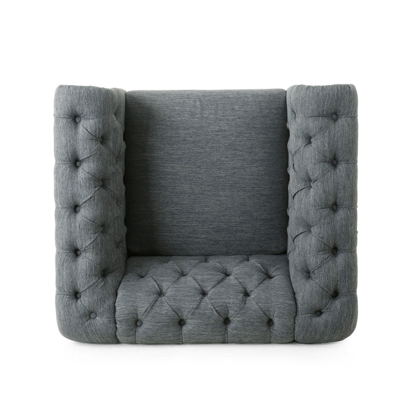Fabric Upholstered Club Chair With Scrolled Tuxedo Arms - R&R Furniture Gallery (Fountain Valley, CA)