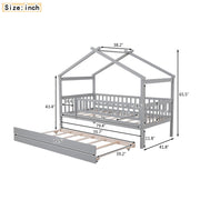 DreamHaus creativity house bed with twin size trundle, featuring playful house-shaped design and sturdy wooden frame.