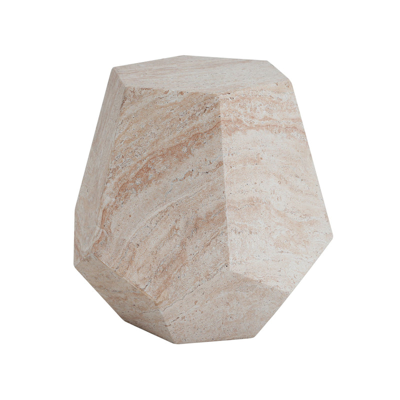 Outdoor / Indoor Lightweight Concrete Side Table, Hexagonal Round Travertine Accent Table - Beige - R&R Furniture Gallery (Fountain Valley, CA)