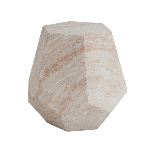 Outdoor / Indoor Lightweight Concrete Side Table, Hexagonal Round Travertine Accent Table - Beige - R&R Furniture Gallery (Fountain Valley, CA)