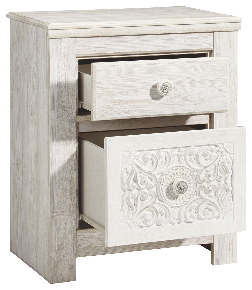 Paxberry - Two Drawer Night Stand - Whitewash - R&R Furniture Gallery (Fountain Valley, CA)
