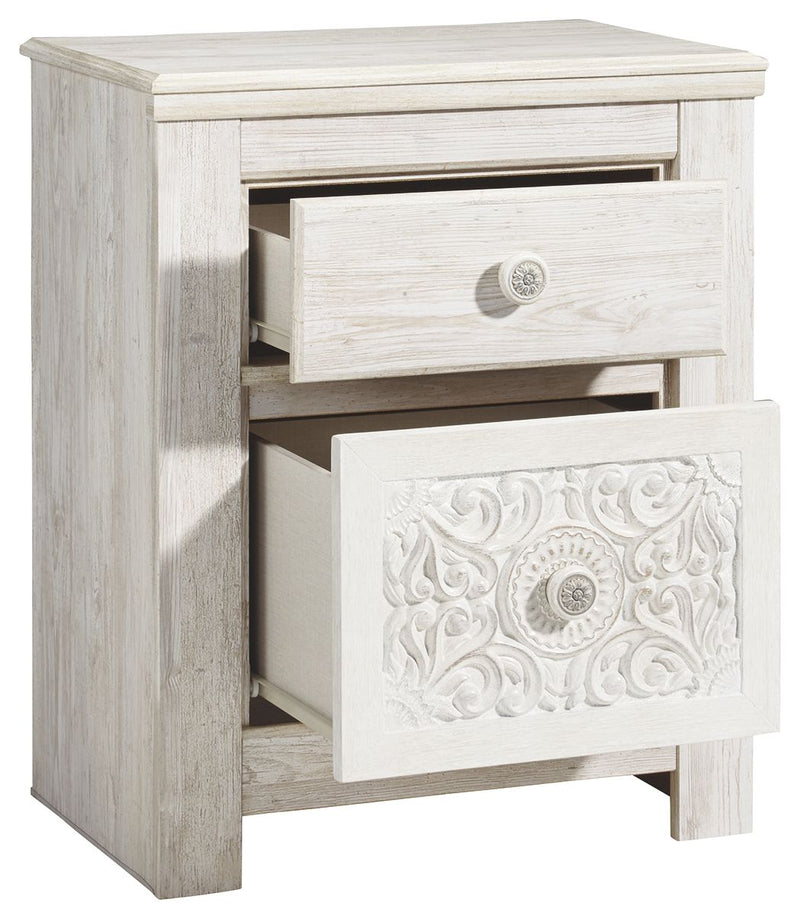 Paxberry - Two Drawer Night Stand - Whitewash - R&R Furniture Gallery (Fountain Valley, CA)