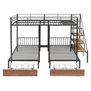 Full Over Twin-Twin Triple Bunk Bed With Drawers And Staircase - Black - R&R Furniture Gallery (Fountain Valley, CA)